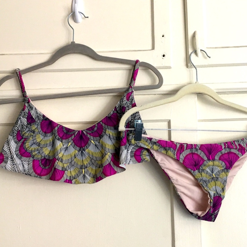 Mara Hoffman 2 piece purple/pink feathers bikini M